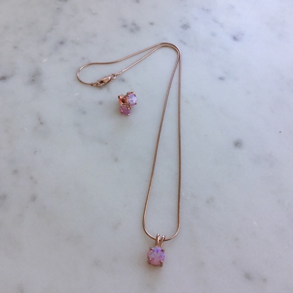 Rose GP Pink Opal Earring/Necklace Set - Picture 3 of 16